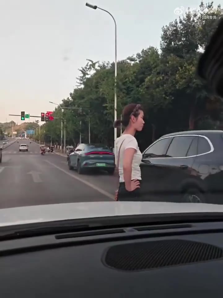 阻拦正常直行车辆，实线横跨两车道，吐口水，骂正义发声的路人！（视频 1/1）